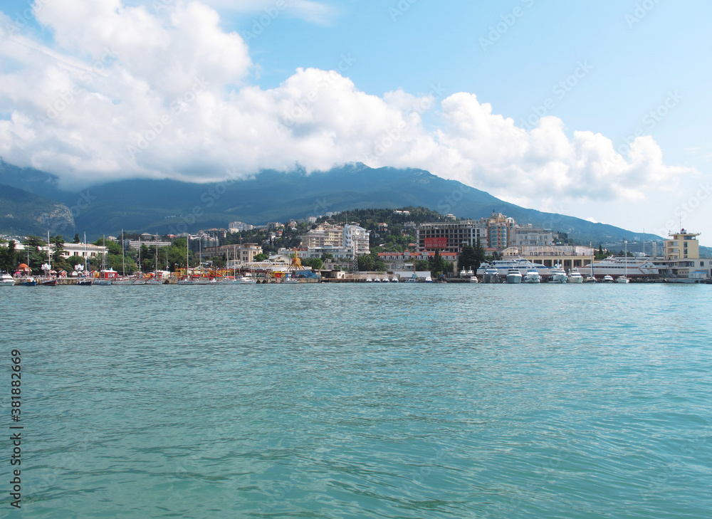 Fototapeta premium Crimea, Yalta, July, 2018: view of Yalta from the sea