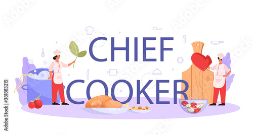 Chief cooker or culinary specialist typographic header concept.
