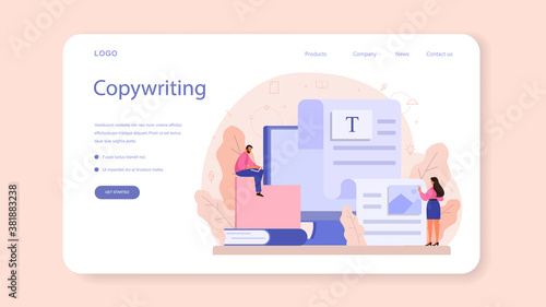 Copywriter web banner or landing page. Idea of writing texts
