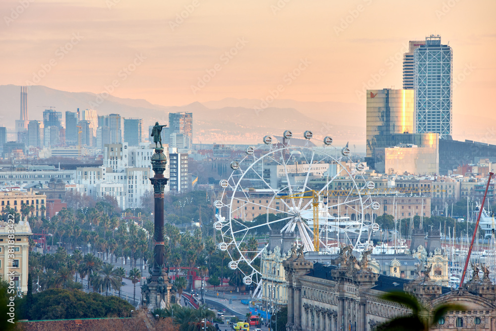 The skyline of Barcelona, Spain