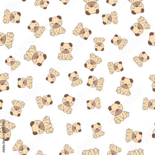 Vector illustration. Seamless vector pattern with pugs. photo