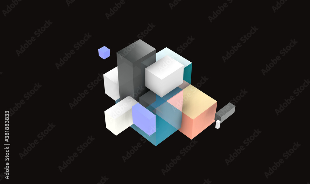 Abstract geometric composition on a black background, 3D