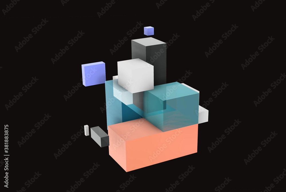 Obraz premium Abstract geometric composition on a black background, 3D