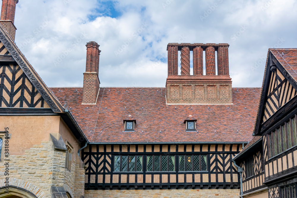 Chimney stacks of Cecilienhof palace in Neuer park, Potsdam, Germany