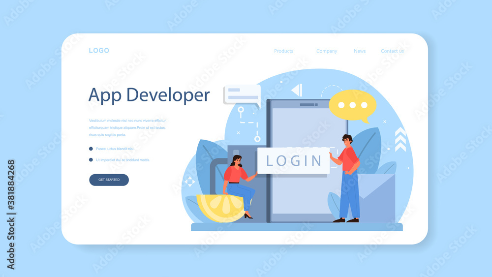 Mobile app development web banner or landing page. Modern Mobile app development web banner or landing page. Modern