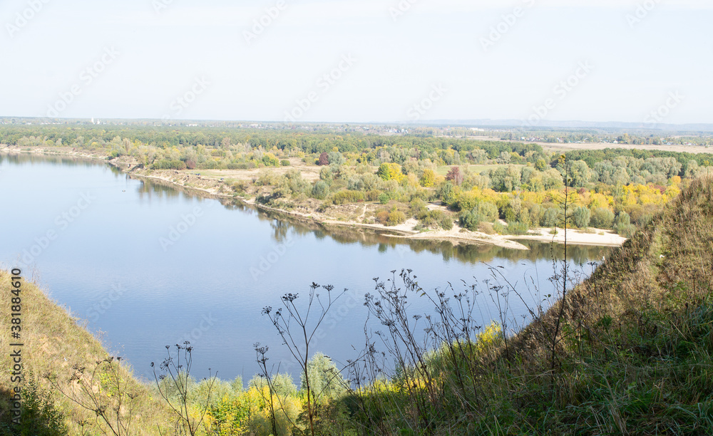 OKA river with vegetation on the banks,autumn landscape