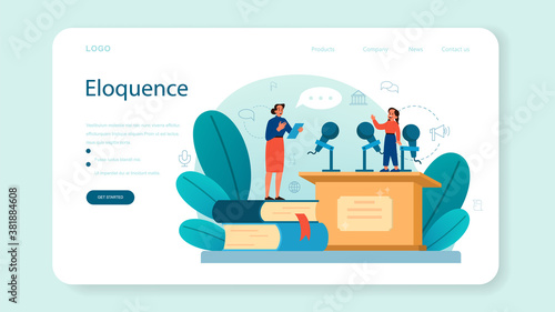 Rhetoric or elocution school class web banner or landing page.