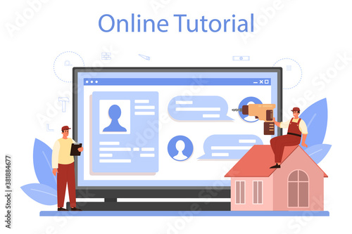 Roof construction worker online service or platform. Building