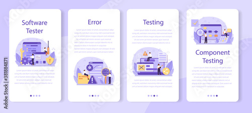 Testing software mobile application banner set. Application or website