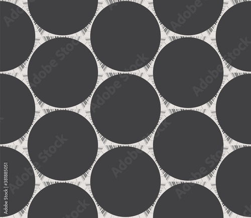 Seamless pattern with abstract structure of graphic round elements on dark background. Vector illustration for print.