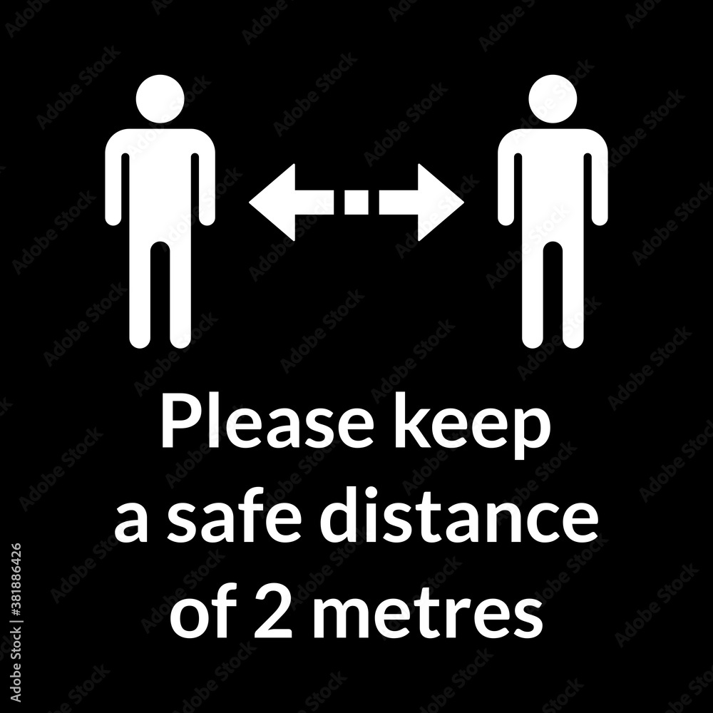 Please Keep a Safe Distance of 2 Metres Square Warning Floor Marking Sticker Icon. Vector Image. Please Keep a Safe Distance of 2 Metres Square Warning Floor Marking Sticker Icon. Vector Image.