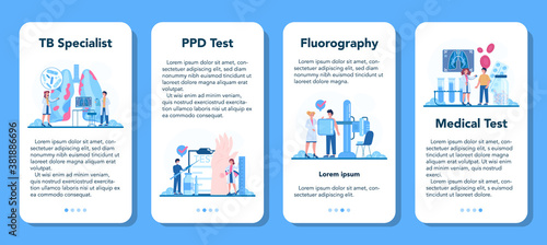 Tuberculosis specialist mobile application banner set. Human pulmonary