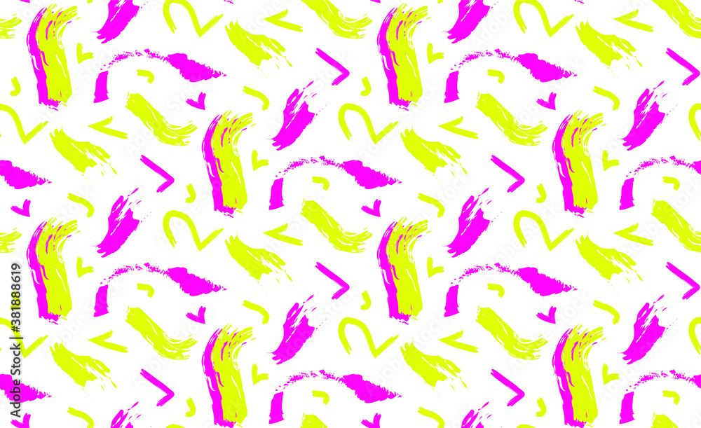 Abstract brush seamless pattern in yellow andpink colors 