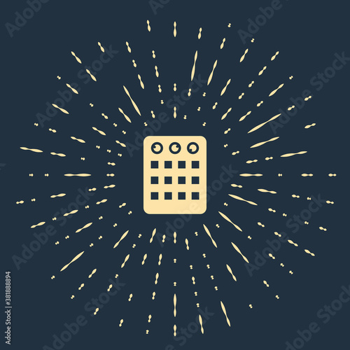 Beige Drum machine icon isolated on blue background. Musical equipment. Abstract circle random dots. Vector.