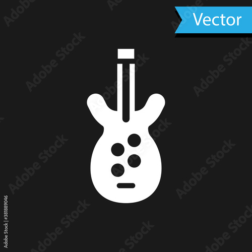 White Electric bass guitar icon isolated on black background. Vector.