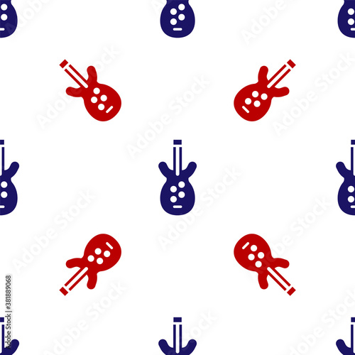 Blue and red Electric bass guitar icon isolated seamless pattern on white background. Vector.