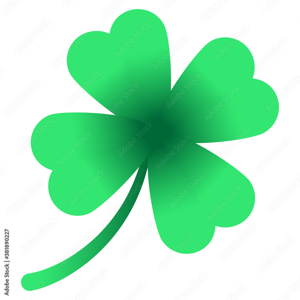 Vector flat style illustration four leaf shamrock symbol of Irish beer festival St Patrick's day. Green lucky clover leaf icon isolated on white background. Web site page and mobile app design element Vector flat style illustration four leaf shamrock symbol of Irish beer festival St Patrick's day. Green lucky clover leaf icon isolated on white background. Web site page and mobile app design element