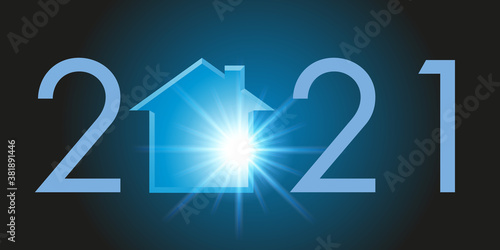 Carte de voeux montrant la silhouette d’une maison pour symboliser un projet de programme immobilier et l’acquisition d’un logement pour l’année 2021.