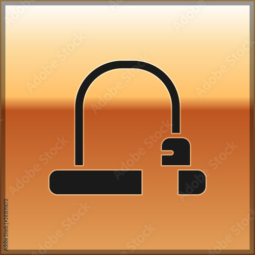 Black Bicycle lock U shaped industrial icon isolated on gold background. Vector.