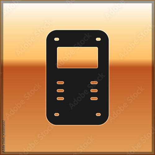 Black Police assault shield icon isolated on gold background. Vector.