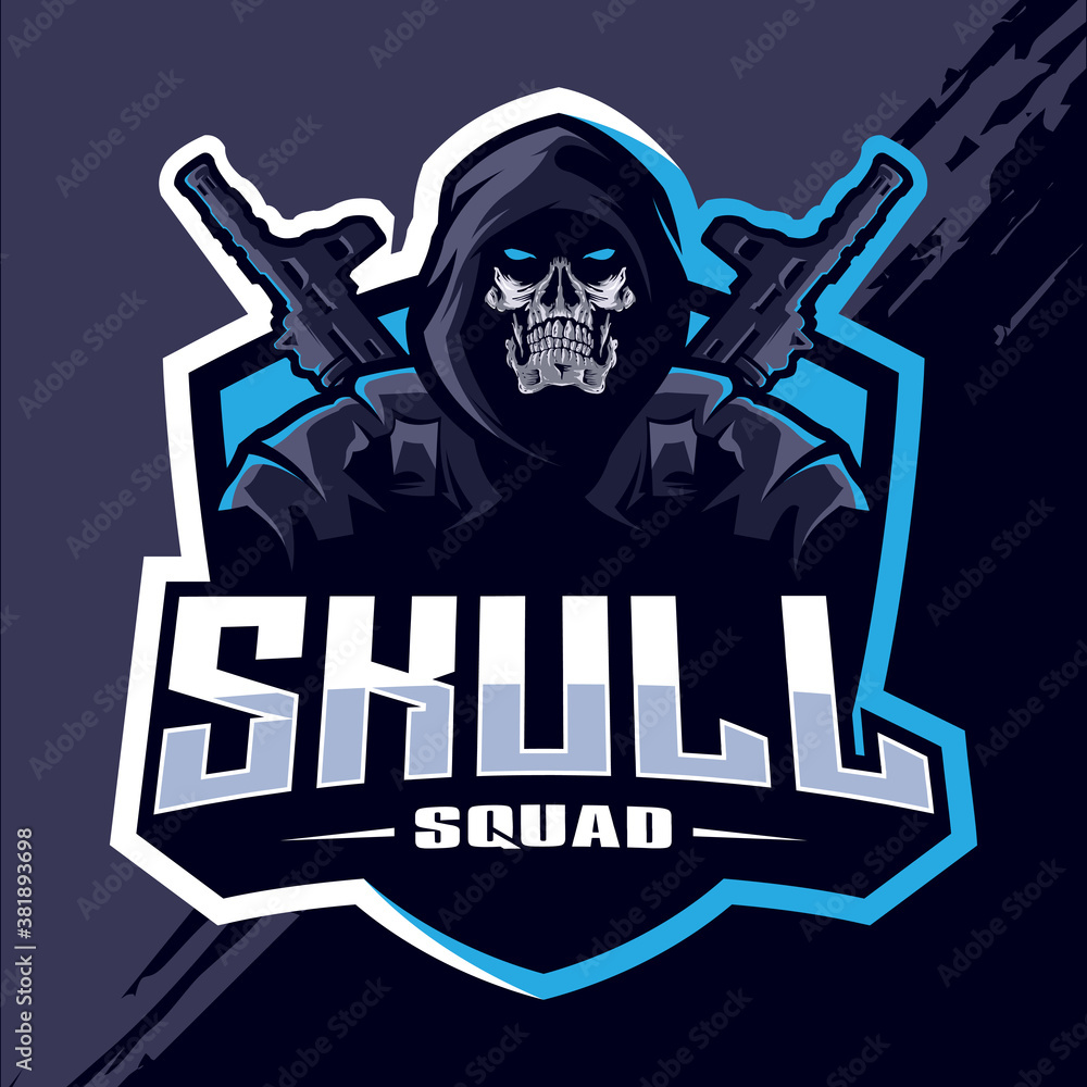 Skull squad with gun mascot esport logo