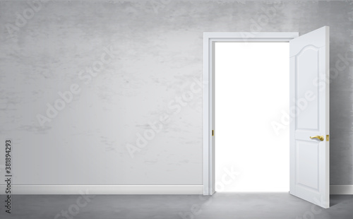 The open door in the room is a gray old wall.
