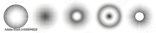Set of simple halftones. Black gradient circles of dots. Dotwork. Vector illustration