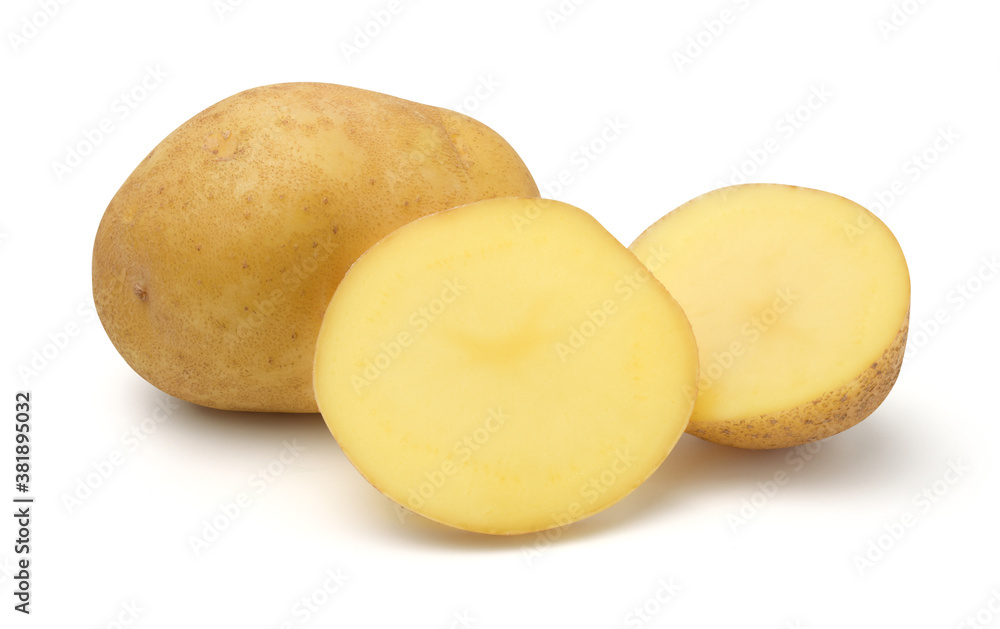 Potatoes and sliced isolated on white background, Agricultural products.