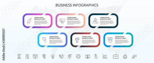 Photo Infographics rectangle with six steps, icons