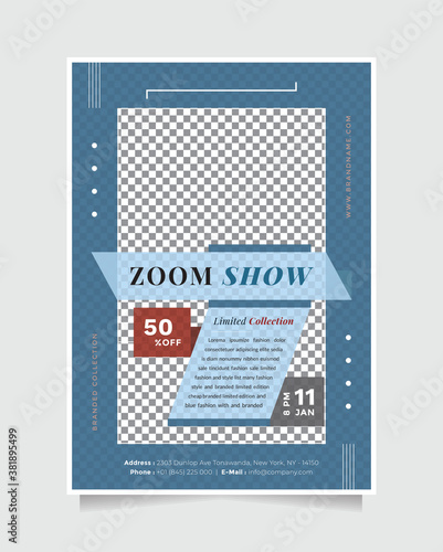 Blue fashion show flyer, brochure and banner design template with A4 Size for promotion