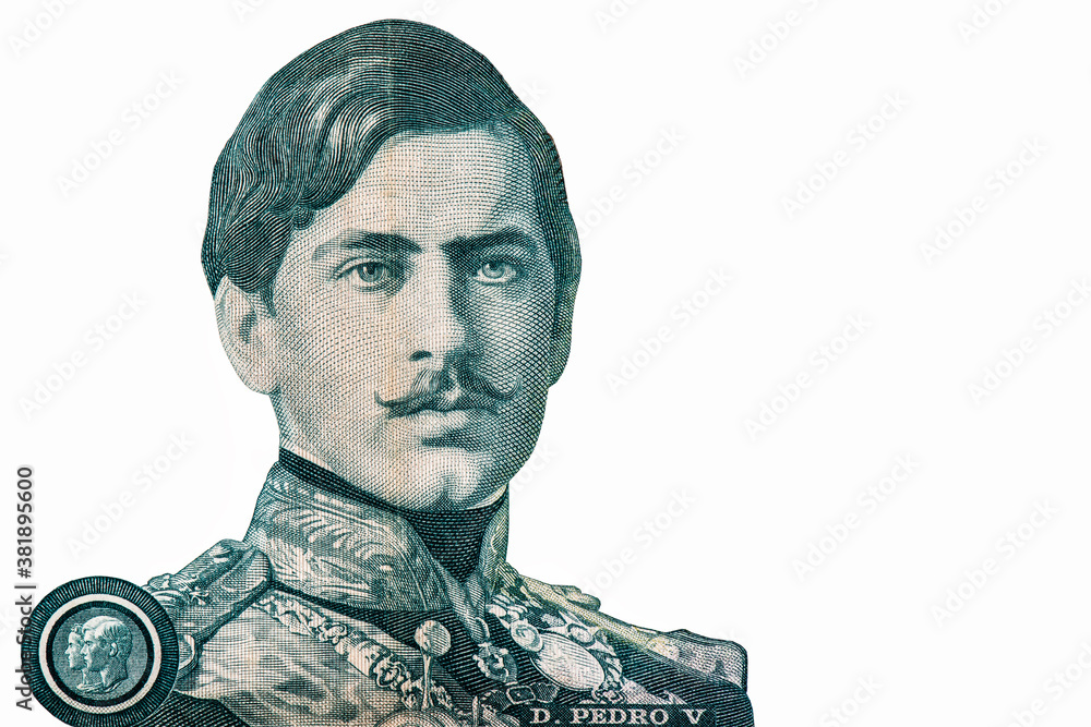 Dom Pedro V, King of Portugal, Portrait from Portuguese 1000 Escudos ...