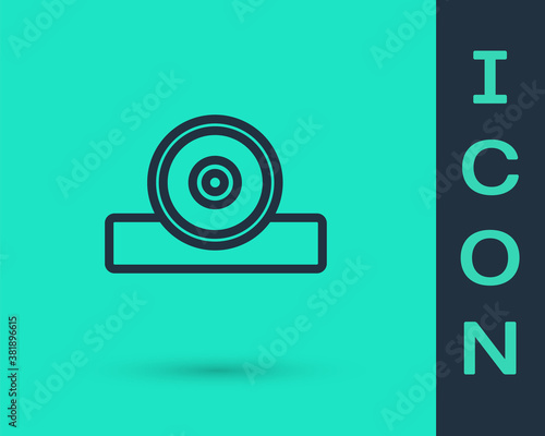 Black line Otolaryngological head reflector icon isolated on green background. Equipment for inspection the patients ear, throat and nose. Vector.