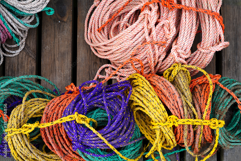 Colorful fishing ropes in Maine