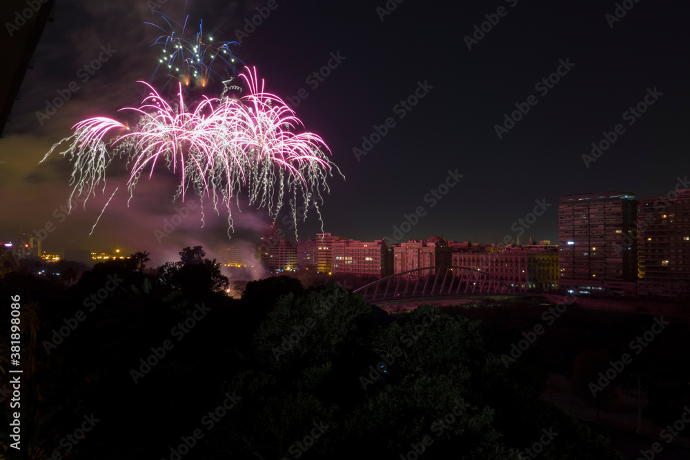 fireworks over black sky in valencia