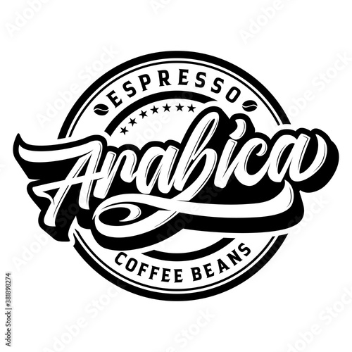  Vintage Arabica Coffee logo-vector illustration,typography style .Brand identity or emblem on black background.