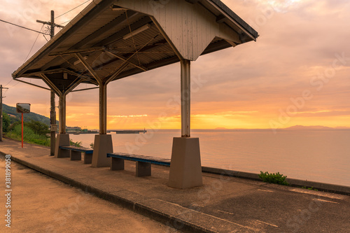 Popular Shimonada station with a view of the sea in Iyo city, Ehime prefecture photo