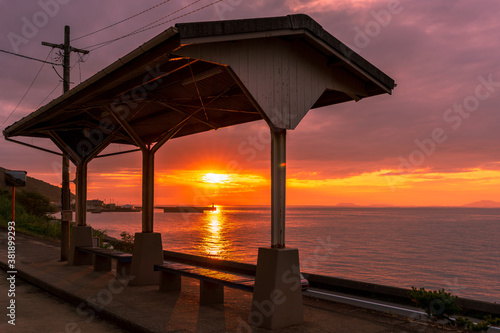 Popular Shimonada station with a view of the sea in Iyo city, Ehime prefecture photo