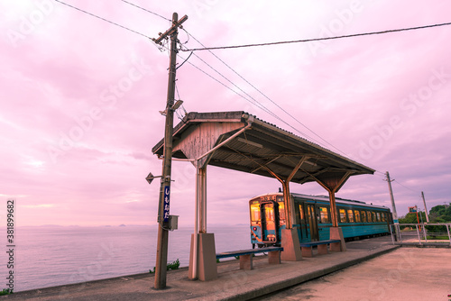 Popular Shimonada station with a view of the sea in Iyo city, Ehime prefecture photo