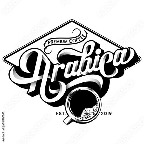  Vintage Arabica Coffee logo-vector illustration,typography style .Brand identity or emblem.