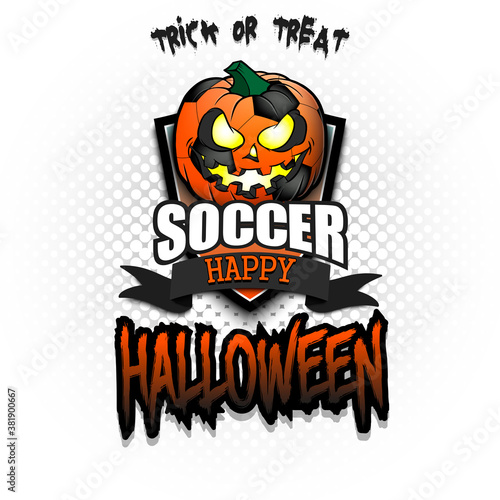 Happy Halloween. Template football design. Logo soccer ball in the form of a pumpkin on an isolated background. Pattern for banner  poster  greeting card  flyer  party invitation. Vector illustration