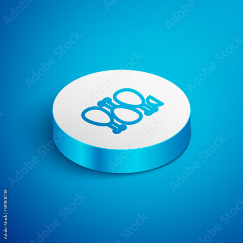 Isometric line Indian traditional food Tandoori chicken icon isolated on blue background. White circle button. Vector.