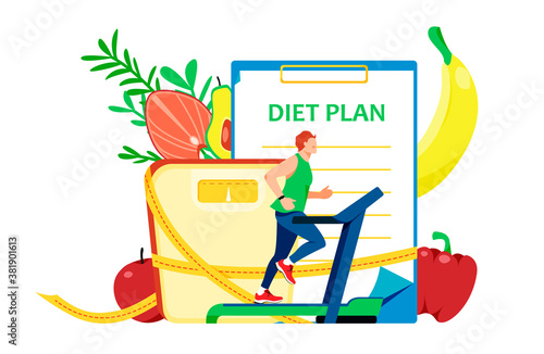 Nutritionst concept design, healthy diet, vitamin balance, detox plan, diabetes treatment and prevention falt cartoon illustration.