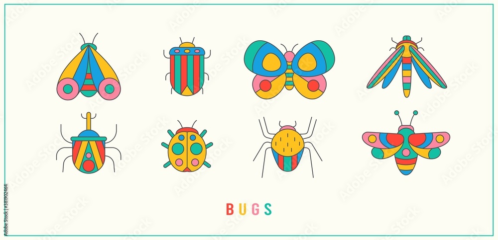 Various Outline Bugs, Butterfly, Moth. Different insects. Minimalistic scandinavian colorful Icons. Simple geometric design. Trendy Vector illustrations for kids. All elements are isolated Various Outline Bugs, Butterfly, Moth. Different insects. Minimalistic scandinavian colorful Icons. Simple geometric design. Trendy Vector illustrations for kids. All elements are isolated