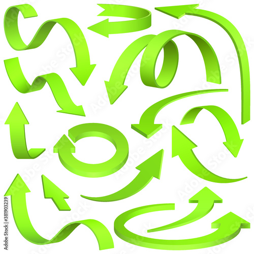 Green Arrows 3d vector illustration set