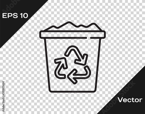 Black line Recycle bin with recycle symbol icon isolated on transparent background. Trash can icon. Garbage bin sign. Recycle basket sign. Vector.
