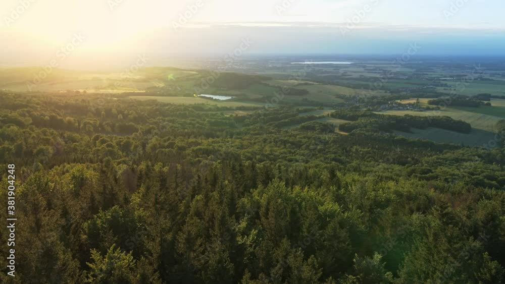 aerial flight during golden hour over woods in Oberlausitz aerial flight during golden hour over woods in Oberlausitz