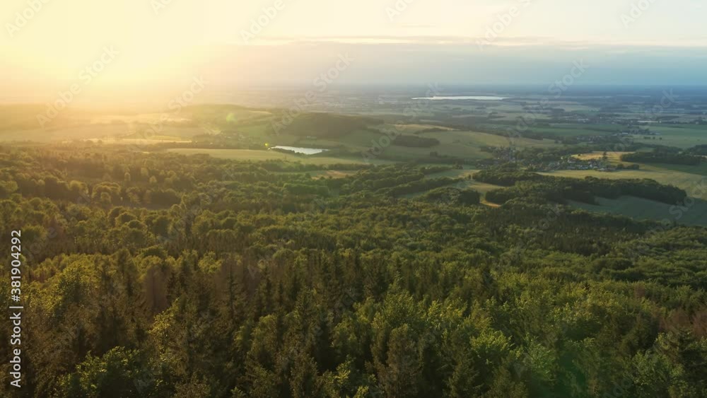 aerial flight during golden hour over woods in Oberlausitz aerial flight during golden hour over woods in Oberlausitz