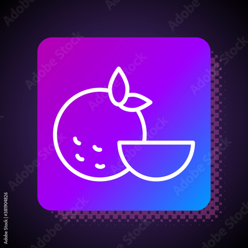 White line Orange fruit icon isolated on black background. Square color button. Vector.