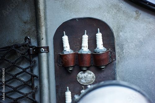 Detail of sparkplugs oldtimer
