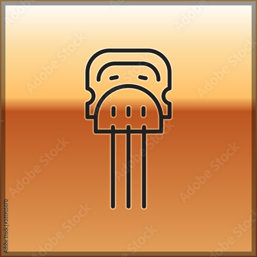 Black line Flamenco woman accessories icon isolated on gold background. Peineta. Spanish comb. Vector.